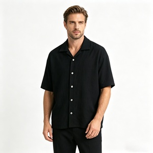 Camisa Hawaiana de Punto de Algodón BCI para Hombre, Camisa Suéter Casual con Botones y Solapa - Product Image 1