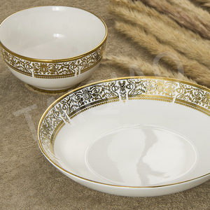 Collection de <span class=keywords><strong>vaisselle</strong></span> à rebord <span class=keywords><strong>doré</strong></span> en porcelaine fine TQ Set d'assiettes à dîner en céramique <span class=keywords><strong>blanche</strong></span> de luxe en relief Golden Edge Design <span class=keywords><strong>Vaisselle</strong></span> - Product Image 2
