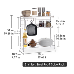 304 Stainless Steel Kitchen Corner Pot Rack 3-Tier Kitchen Organizer with Double <strong>Back</strong> Rods &amp; Adjustable Shelf for Pans Spices - Product Image 6