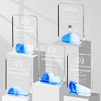 Plaque en verre créative en forme de montagne avec base colorée, plaque de trophée en cristal ronde pour banquets et événements