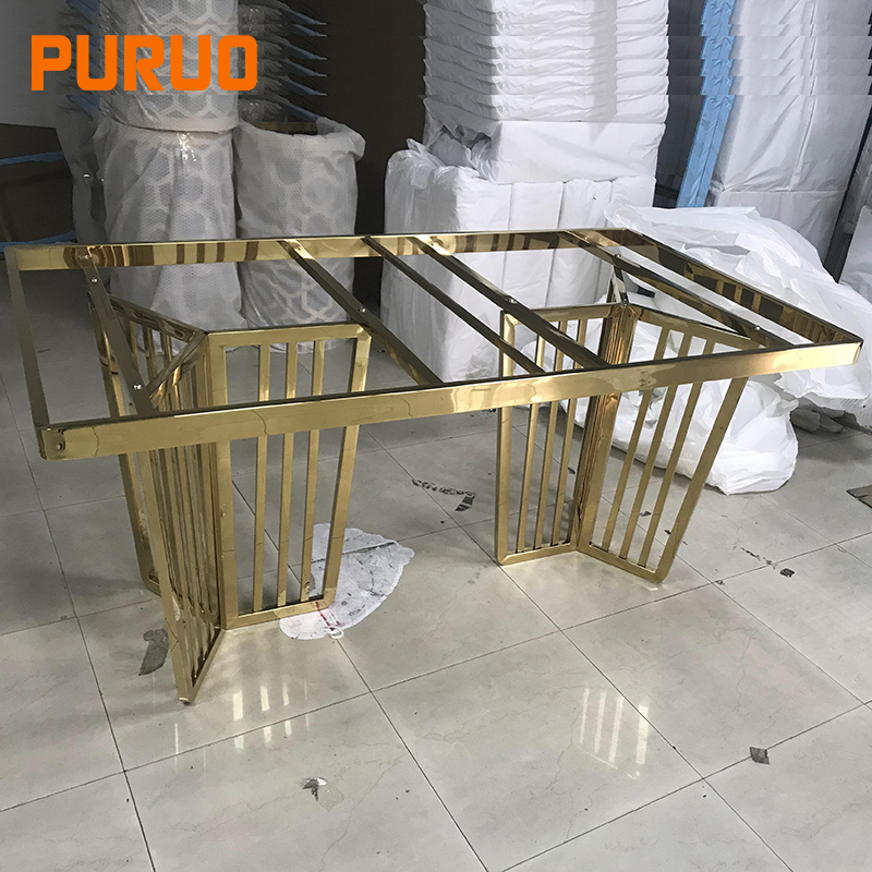 PURUO-Прямоугольная основа обеденного стола, прозрачные настольные компьютеры, роскошный мрамор, современный золотой серебряный мрамор, нержавеющая сталь