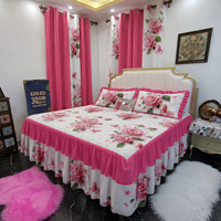 Lot de 7 pièces : Ensemble couvre-lit et rideaux imprimés floraux avec jupe de lit à volants et taies d'oreiller – Collection complète pour chambre à coucher