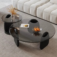 Ensemble de table basse ronde en bois et verre de luxe moderne pour le salon, meubles multifonctionnels noirs au design unique, décoration