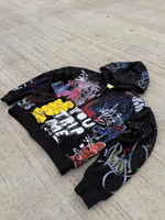 Hoodie Rajut Kustom dengan Ritsleting, Cetak DTG Seluruh Bagian, Efek Langit Berbintang Berhias Rhinestone, Hip Hop Kasual Oversized, Streetwear Berkualitas Tinggi