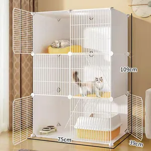 Solid Metal Pattern Kennel Cat House Breathable Iron Plastic Adorable Outdoor DIY White Fashion Cage For Cats Cats Toilet CN GUA