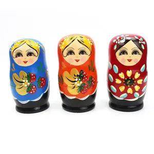 Matryoshka Wooden Dolls Five Layer Lucky Russian Doll Gifts Handmade Hand Pain Strawberry Girl Pattern, Cute Artwork Home Decor