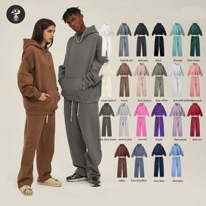High Quality <b>Men's</b> Oversized Casual Tracksuits 350GSM Heavyweight Cotton Polyester Fleece Custom Logo Unisex <b>Hoodies</b> Sets - Product Image 1