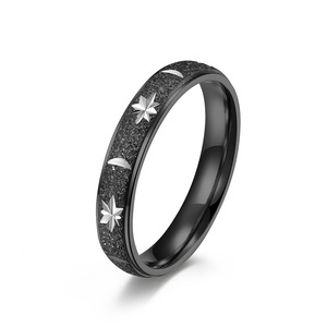 Frosted Engraved Star Titanium Steel <b>Ring</b> Unisex Jewelry Gift - Product Image 5