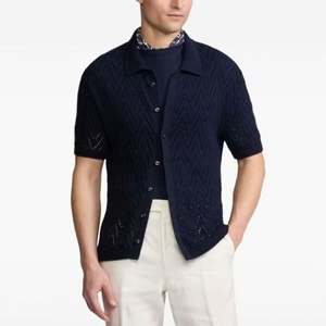 Customized Short Sleeved Jacquard Hollow Knitted Sweater <b>Men's</b> Button Polo T-shirt <b>Cardigan</b> Sweater - Product Image 1