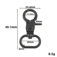 Mousqueton à ressort pivotant en alliage de zinc noir et acier inoxydable moulé sous pression, 1 pouce et 3/4 de pouce, avec base carrée, type « homard » pour animaux de compagnie