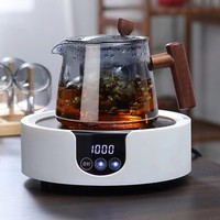 Théière en verre borosilicate haute résistance au chaleur, design minimaliste écologique, style Kung Fu chinois, avec poignée en bois de noyer, faite à la main