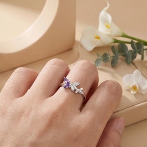 S925 améthyste papillon bague Design bijoux plaqué rhodium élégant violet pierre précieuse zircon cubique bague en argent Sterling pour les femmes - Product Image 5