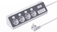 Multiprise allemande/coréenne 4 prises avec lumière LED et interrupteurs indépendants, 5V 3.4A ou PD30W avec USB et 2 ports Type-C