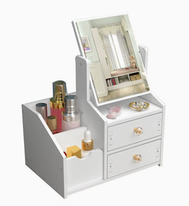 Boîte de rangement cosmétique GREENSIDE au design moderne, en PVC, avec tiroir à bijoux et miroir, pour le rangement des produits de soin de la peau à domicile - Product Image 2