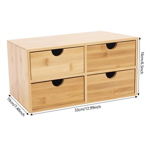 Bamboo Desktop Organizer 4 <b>Drawers</b> Natural Wood Grain <b>Office</b> Storage <b>Drawer</b> <b>Unit</b> - Product Image 3