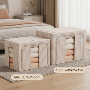 Yunjin Gebai Storage Box 66L Fabric Steel Frame Washable Clothing Organizer Rectangle Standing Type - Product Image 2