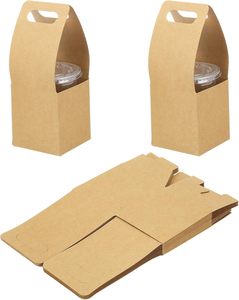 ที่ใส่เครื่องดื่มพร้อมหูหิ้ว ทำจากกระดาษคราฟท์ ใส่แก้วได้ 1 ใบ สำหรับเครื่องดื่มร้อนหรือเย็น ถุงของขวัญลายดอกไม้ กล่องห่อดอกไม้ สีน้ำตาล - Product Image 1