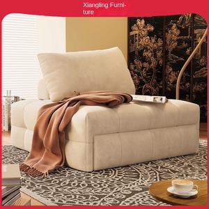 Sofá <span class=keywords><strong>cama</strong></span> moderno de tela abullonada color crema, silla de ocio <span class=keywords><strong>plegable</strong></span> retráctil de doble uso para apartamentos pequeños, inflable extensible para - Product Image 3