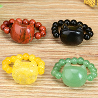 Bague en perles de pierres précieuses naturelles, motif chat mignon, empilable, perles rondes lisses, anti-anxiété, en cristal extensible