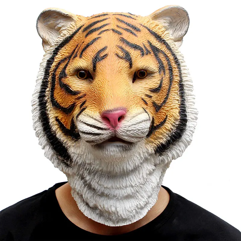 Horror Animal Tiger Headgear Addams Family Latex Figurine Home Decor Desktop Crafts Halloween Party Costume Prop