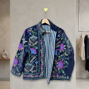 Hand Embroidered <b>Velvet</b> <b>Jacket</b> Floral Pattern Stand Collar Full Sleeve Women's Autumn Coat Wholesale B2B <b>Jackets</b> For Sale - Product Image 4