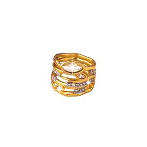 Thiên Tài Thiết Kế Ban Đầu Brass 18K Mạ Vàng Hai Tone Zircon Hợp Thời Trang Của Phụ Nữ Hình Học Kỷ Niệm Vòng Đá Quý - Product Image 5