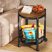 Table d'appoint ronde pliable moderne avec roulettes et panier en filet pour salon, petit espace et mobilier d'appartement