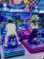 Machine de jeu d'arcade de course de moto à double écran style néon, simulateur Moto GP à monnayeur pour 2 joueurs, idéal pour centre commercial
