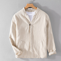Chemise décontractée ample à col montant pour homme, style rétro chinois, en ramie, à manches longues, anti-humidité, collection Printemps 2026