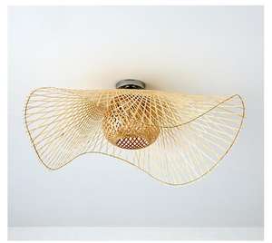 D23,6-дюймовый китайский чайный бамбуковый ткацкий и бамбуковый художественный светодиодный потолочный светильник в стиле ретро деревенский персонализированный креативный потолочный светильник - Product Image 3