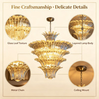 Lustre LED moderne fait main en fer et verre pour salon, cadre doré, verre personnalisé, idéal pour hall d'hôtel, mariage, villa