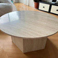 Table basse ronde en travertin moderne, personnalisable, durable et écologique pour la maison, le salon, la salle à manger