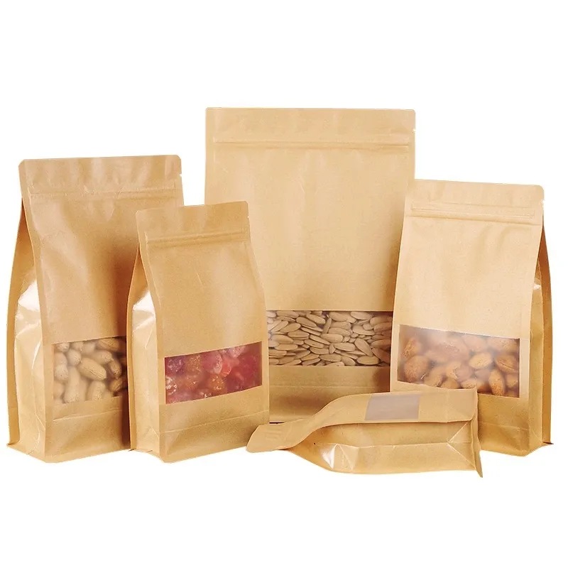 Transparent Kraft Paper Self-sealing Bag With Window Self-supporting Flower Tea Food Dry Nuts Packaging Pouch