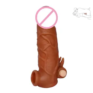 Nieuwe Product Extensie Condoom Penis Verlenging Mouw Mannelijke Uitbreiding Mannelijke Vertraagde Ejaculatie Verlenging Vibrerende Dildo Mouw