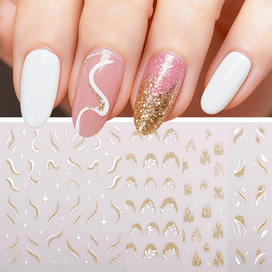 Hiny Glitter Français Lignes Ongles Autocollants Vagues Courbe <span class=keywords><strong>Argent</strong></span>/Or Rayures <span class=keywords><strong>Manucure</strong></span> Stickers <span class=keywords><strong>Manucure</strong></span> Français Ongles Ddecal Décoration - Product Image 3