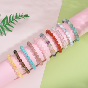Bracelet ajustable en pierres précieuses naturelles <span class=keywords><strong>de</strong></span> 8 mm, bracelet élastique unisexe en cristal <span class=keywords><strong>de</strong></span> guérison avec carte explicative - Product Image 2