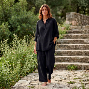 Ensemble de pyjama d'été pour femme en gaze de coton, écologique, respirant, doux, long, adorable, avec caraco et tenue d'intérieur - Product Image 4