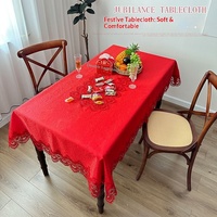 Nappe de table de thé de mariage rouge festive, chemin de table décoratif pour chambre de jeunes mariés, housse de table en polyester pour une ambiance festive