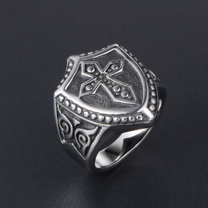 Men's <b>Titanium</b> Steel Cross <b>Ring</b> Geometric Design Index Finger <b>Ring</b> Retro Style SA415 - Product Image 2