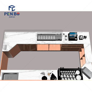 Penbo Custom Coffee Kiosk Design Modern Shopping Mall MDF Contrachapado Cafe Bubble Tea Counter - Product Image 3