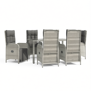 Juego de Comedor de Jardín de 7 Piezas en Ratán Sintético Gris, Muebles de Exterior Resistentes a la Intemperie, Diseño Contemporáneo - Product Image 1