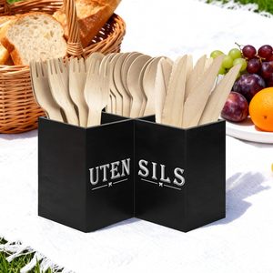 Caja organizadora de utensilios negra en forma de L para encimera de cocina con logo - Product Image 4