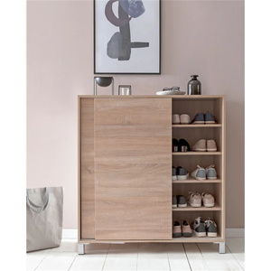 <span class=keywords><strong>Meuble</strong></span> à chaussures moderne en bois pour la maison, 8 compartiments, avec protection murale arrière fermée et portes coulissantes, gain de place pour couloir - Product Image 1