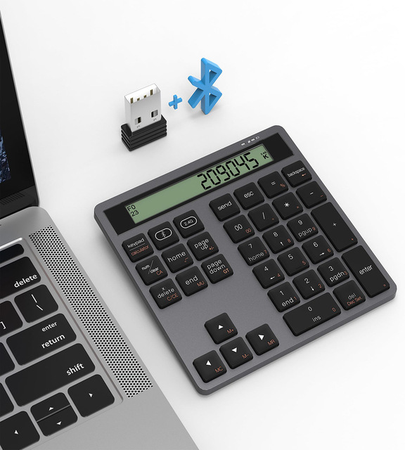 MINI Ergonomic Bt 2.4G  Dual Mode Wireless Numeric Keyboard Calculator 2in1 Portable Wireless Number Keypad for Win/Mac