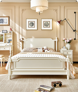All-wood Double <strong>Bed</strong> - Master Bedroom - French Vintage Simple Modern Retro Home-use Large <strong>Bed</strong> Rubber Wood Frame <strong>Children</strong> <strong>Bed</strong> - Product Image 3