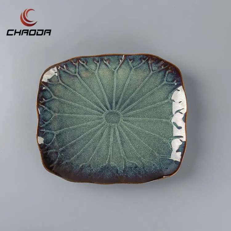 CHAODA Creative Design Ceramics Leaf Shape Plate Ceramic Serving Plates Green Ceramic Dinner Trays