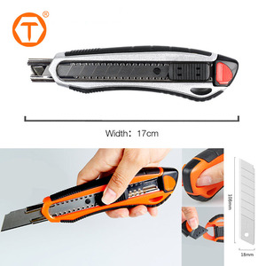 Cuchillo <span class=keywords><strong>retráctil</strong></span> Sinotools DIY OEM <span class=keywords><strong>de</strong></span> acero al carbono <span class=keywords><strong>de</strong></span> 18 mm con bloqueo automático, cuchilla <span class=keywords><strong>de</strong></span> <span class=keywords><strong>seguridad</strong></span>, mango <span class=keywords><strong>de</strong></span> TPR+ABS, 1 año <span class=keywords><strong>de</strong></span> garantía - Product Image 3