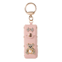 Porte-clés Étui à Rouge à Lèvres Ours Mignon en Strass, Mini Porte-Rouge à Lèvres en Cuir PU, avec Strass, Fourni Directement par l'Usine