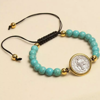 Vintage En Acier Inoxydable Saint Benoît Charme Or Argent Tissage Religieux Bracelet Médailles Catholiques Pulsera Catolica Turquoise