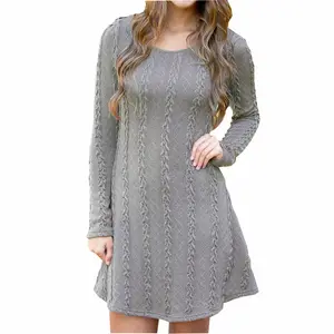 Spring Autumn Cheap Fashion Jacquard Knitted Sweater For Women Round Neck Long Sleeve Dress Ladies Clothes